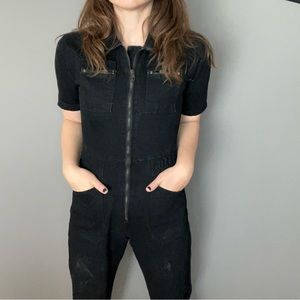 Short Sleeve Black Denim Boilersuit